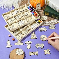 2セット2スタイルのDIY木製ペンダント  ハロウィンをテーマにした  ミックスカラー  190x130x16mm  1セット/スタイル&nbsp;WOOD-CJ0002-28