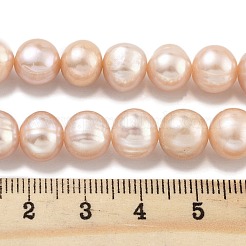 天然養殖淡水パールビーズ連売り  ポテト  ライトサーモン  9~10mm  穴：0.6mm  約19~20個/連  6.10~6.50（15.5~16.5センチメートル）&nbsp;PEAR-C003-19E