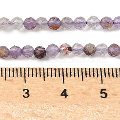 天然の紫色のファントムクォーツ、紫色のロドライトクォーツビーズ連売り  多面カットラウンド  3.5mm  穴：0.6mm  約121個/連  15.55''（39.5センチメートル）&nbsp;G-S385-01