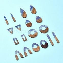 18 個 9 スタイル透明樹脂 & ウォールナットウッドペンダント  スレートブルー  27.5~51.5x7.5~38x3~3.5mm  穴：1.5~2mm  2個/スタイル&nbsp;RESI-FS0001-78