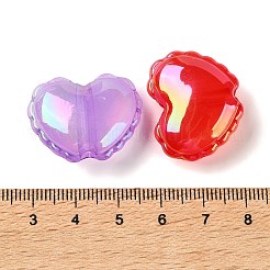 UVメッキ透明アクリルヨーロピアンビーズ  大穴ビーズ  虹色の  ちょう結び模様のハート  ミックスカラー  21.5x27x10mm  穴：4mm&nbsp;AC-CBAEAA8-18
