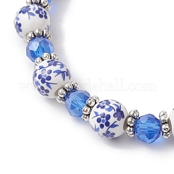 Round Handmade Flower Printed Porcelain Ceramic Stretch Bracelets&nbsp;BJEW-JB12997