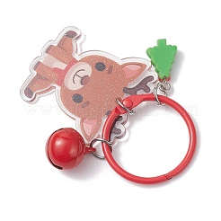 クリスマスのアクリルと樹脂のペンダント装飾  合金キーホルダークラスプ付き  鹿  67mm&nbsp;HJEW-JM04303-08