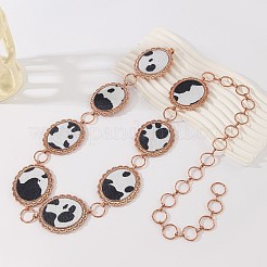 Alloy with Imitation Leather Cow Print Oval Link Chain Waist Belly Chains for Women&nbsp;FS-WGD408C-01