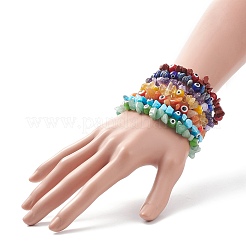 7Pcs 7 Style Natural & Synthetic Mixed Gemstone Chips & Lampwork Evil Eye Stretch Bracelets Set for Women&nbsp;BJEW-JB08746