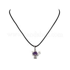 3Pcs Alloy & Natural Amethyst & Tiger Eye & Synthetic Blue Goldstone Pendant Waxed Cord Necklace&nbsp;NJEW-JN05440