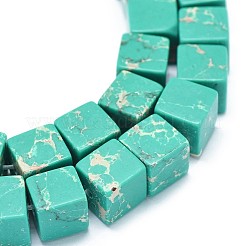 合成インペリアルジャスパービーズ連売り  キューブ  染め  ミディアムアクアマリン  8~8.5x8~8.5x8~8.5mm  穴：1.2mm  約46個/連  15.3インチ（39cm）&nbsp;G-F636-01A