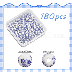 手作りの花柄磁器セラミックビーズ180個  ラウンド  藤紫色  6mm  穴：2mm&nbsp;PORC-LT0001-08B