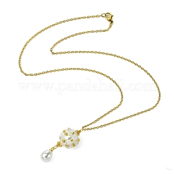 シードビーズとティアドロップ ABS プラスチック模造真珠ペンダントネックレス  304ステンレススチールアズキチェーンネックレス  ゴールドカラー  17.72インチ（45cm）&nbsp;NJEW-MZ00086
