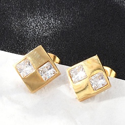304 Stainless Steel Micro Pave Clear Cubic Zirconia Stud Earrings&nbsp;EJEW-Z089-25G