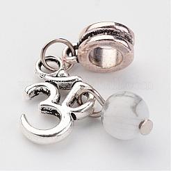 ナチュラルジェムストーンヨーロピアンダングルチャーム  合金omシンボルペンダント付き  アンティークシルバー  34mm  穴：5mm&nbsp;PALLOY-JF00224
