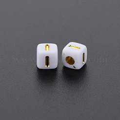 不透明な白いアクリルビーズ  ライン入り  文字でキューブ  文字.i  4.5mm  穴：2mm  約5000個/500g&nbsp;MACR-Q242-010I