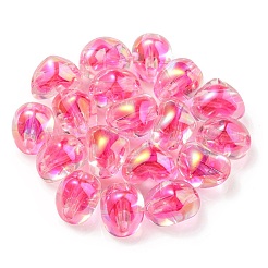 ツートン UV メッキ透明アクリル ヨーロピアン ビーズ  大穴ビーズ  ハート  濃いピンク  14.5x18.5x14mm  穴：4mm&nbsp;OACR-F004-06F