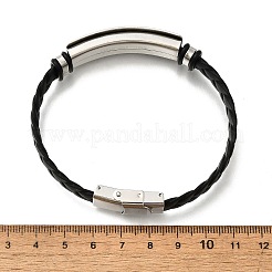 模造革コード編みこみブレスレット  女性用・男性用IDブレスレット  201ステンレススチールバックルとシリコン付き  プラチナ  8-5/8インチ（21.8cm）&nbsp;BJEW-B126-01P