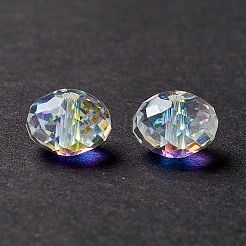 K9ガラス  模造オーストリアのクリスタル  ファセット透明ガラスビーズ  ABカラー  そろばん  クリアAB  6x4mm  穴：0.7~1mm&nbsp;X-GLAA-D003-01B