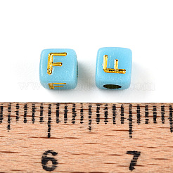 メッキアクリルビーズ  文字付きのキューブ  ゴールドライン入り  文字F  4.5x4.5x4.5mm  穴：2mm  約6250個/500g&nbsp;OACR-N140-01F-F