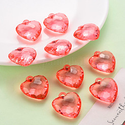 透明なアクリルパーツ  多面カット  ハート  鮭色  31.5x29x12.5mm  穴：4mm  約90個/500g&nbsp;TACR-T024-03B-910