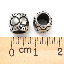 304ステンレススチールヨーロピアンビーズ  大穴ビーズ  バレル  アンティークシルバー  7.5x8.5mm  穴：5mm&nbsp;STAS-D175-18AS