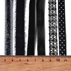 18 ヤード 6 スタイルのポリエステル リボン  DIY手作りクラフト用  髪のちょう結びとギフトの装飾  黒のカラーパレット  ブラック  3/8~1/2インチ（10~12mm）  約3ヤード/スタイル&nbsp;SRIB-C001-A01