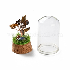Natural Tiger Eye Chips Money Tree in Dome Glass Bell Jars with Wood Base Display Decorations&nbsp;DJEW-K030-02D