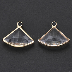 クリアガラスペンダント  ライトゴールドメッキ真鍮パーツ  多面カット  ファン  透明  16~17x19x6mm  穴：2mm&nbsp;GLAA-N038-12A
