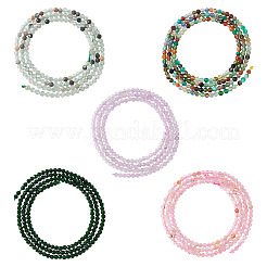 5 Strands 5 Styles Synthetic Green Goldstone & Natural Green Lodolite Quartz & Multi-Color Agate & Amethyst & Cherry Blossom Agate Beads Strands&nbsp;G-TA0003-10