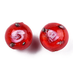 手作りランプワークビーズ連売り  花の丸  レッド  9.5mm  穴：1.5mm  約50個/連  18.90インチ（48cm）&nbsp;LAMP-N021-45D