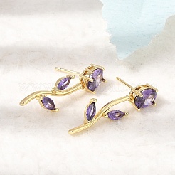 Brass Micro Pave Cubic Zirconia Stud Earrings&nbsp;KK-CBA8324-20G