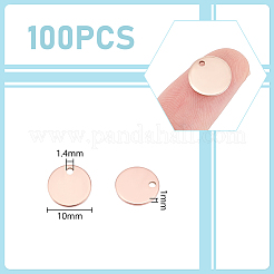 201ステンレススチールチャーム100個  フラットラウンドのチャーム  ローズゴールド  10x1mm  穴：1.4mm&nbsp;STAS-UN0059-87