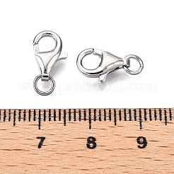 変色防止スターリングシルバーロブスタークロウ留め金925個  丸カン付き  プラチナ  11x7x3mm  穴：2.7mm&nbsp;STER-N016-36P