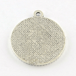 Tibetan Style Alloy Flat Round Pendant Cabochon Settings&nbsp;TIBEP-Q045-068F-AS-RS