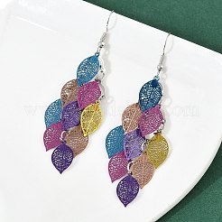 430 Stainless Steel Leaf Dangle Earrings&nbsp;EJEW-A137-06P-04