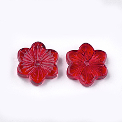 スプレープリントガラスビーズ  花  レッド  15x13.5x3.5mm  穴：1mm&nbsp;GGLA-S046-01C