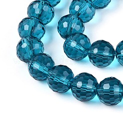 クリアガラスビーズ連売り  ファセット（96ファセット）  ラウンド  スチールブルー  10mm  穴：1mm  約68~70個/連  60~61cm&nbsp;GLAA-R095-10mm-27