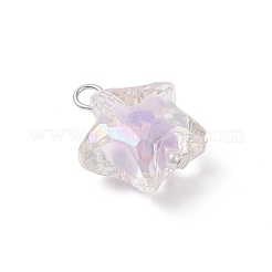 ABSプラスチック製の模造真珠ペンダント付きアクリル  スター  プラチナ  22.5x19.5x11mm  穴：3.5mm&nbsp;PALLOY-JF04503-01