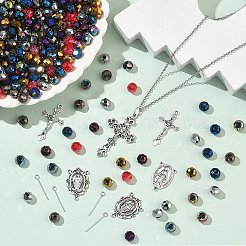 DIYロザリオビーズジュエリーキット  亜鉛合金ペンダントとリンクを含む  ガラスビーズ  真鍮製9ピン  ミックスカラー  32x18x2mm  穴：1.5mm  6pc&nbsp;DIY-SC0029-80