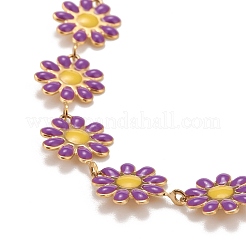 Enamel Daisy Link Chain Necklace&nbsp;NJEW-P220-01G-02