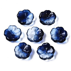 透明なスプレー塗装ガラスビーズ  花  ダークブルー  15x15x6mm  穴：1.2mm&nbsp;GLAA-Q089-003-F003