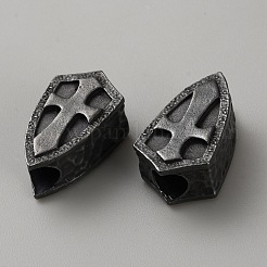 真鍮製ヨーロピアンビーズ  大穴ビーズ  クロスシールド  ガンメタ色  21x12.5x9mm  穴：5.5mm&nbsp;KK-WH0062-196B