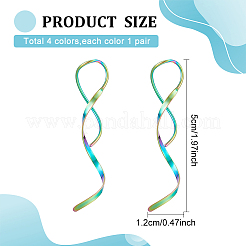 4ペア 4色 304ステンレススチール スパイラルダングルイヤリング レディース  ミックスカラー  47x11x10mm  ピン：0.9mm  1ペア/カラー&nbsp;EJEW-AN0003-02