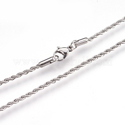 変色しない304ステンレススチールロープチェーンネックレス  カニカン付き  ステンレス鋼色  15.9インチ（40.5cm）  2mm&nbsp;NJEW-G313-14P
