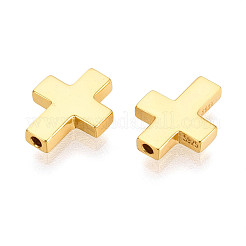 スターリングシルバーの宗教クロスビーズ925個  24KGP本金メッキ  10x8x2mm  穴：1.2mm&nbsp;STER-N016-122G