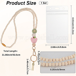 木製チェーンバッグストラップ  シリコーンの発見  携帯電話アクセサリー用  花  535mm&nbsp;AJEW-WH20072-29C