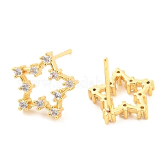 ラックメッキ真鍮キュービックジルコニアスタースタッドピアス  長持ちメッキ  鉛フリー＆カドミウムフリー  18KGP本金メッキ  11x12mm&nbsp;EJEW-K245-46G