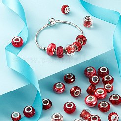 DIYジュエリー作成キット  50個入り5スタイルロンデルアクリル＆ポリマークレイラインストーン＆レジンラインストーン＆透明ガラス＆パール仕上げ手作り磁器ヨーロピアンビーズ  レッド  10~16x7~10mm  穴：4.5~5mm  10個/スタイル&nbsp;DIY-LS0001-78A