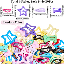 80Pcs 4 Styles Heart & Star & Bone & Teardrop Steel Snap Hair Clips&nbsp;OHAR-SP0001-04