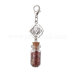 7 Chakra Natural Red Aventurine & Red Jasper & Green Aventurine & Tiger Eye & Synthetic Turquoise & Amethyst & Lapis Lazuli Chips inside Glass Wishing Bottle Pendant Decorations&nbsp;HJEW-JM03099-02