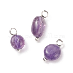 天然な混合石のチャーム  真鍮のループを有します  ナゲット  プラチナ  10~16x6~8x5~7mm  穴：2mm&nbsp;PALLOY-JF01783-02