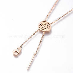 304ステンレススチールローズラリアットネックレス  カニカン付き  バー＆ナンバー5  ミックスカラー  17-1/2インチ（44.5cm）&nbsp;NJEW-I240-18