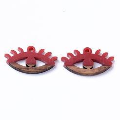 樹脂＆ウォールナットウッドペンダント  視線  ファイヤーブリック  14x27x4mm  穴：2mm&nbsp;LS-RESI-N025-009A-B02